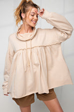 Beige Frill Exposed Seam Cowl Neck Oversized Sweatshirt