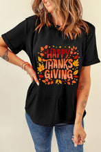 Black Happy Thanksgiving Leaves Print Crew Neck T Shirt