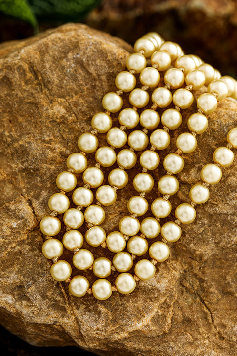 Gold Faux Pearl Beaded Layered Necklace