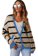 White Colorblock Drop Shoulder Buttoned Loose Cardigan