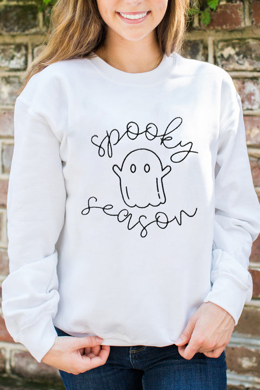 Beige Cute Ghost Spooky Season Graphic Halloween Sweatshirt