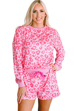 Pink Leopard Long Sleeve Satin Tie Shorts Two Piece Set