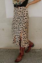 Khaki Leopard Spots Printed Split Hem Midi Skirt