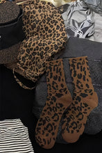 Chestnut Leopard Print Ribbed Crew Socks