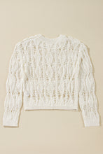 White Cut Out Crochet Crew Neck Loose Fit Sweater