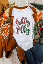 White Sequined holly jolly Graphic Christmas Sweatshirt