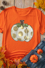 Orange Thanksgiving Pumpkin Pattern Crew Neck Short Sleeve Top