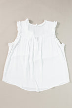 White Button Split Neck Ruffled Trim Tank Top