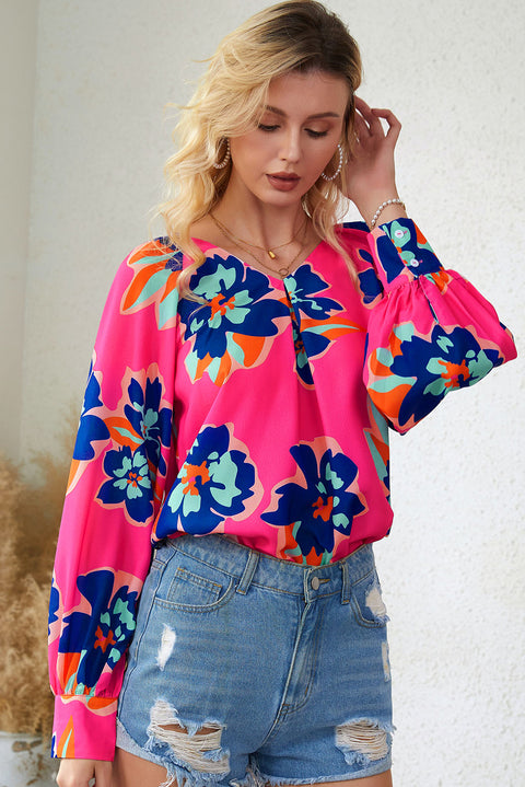 Flower Print Puff Sleeve Blouse