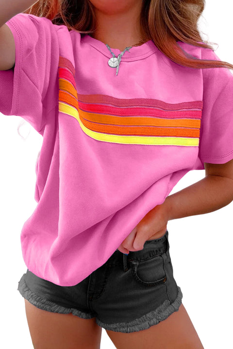 Bonbon Striped Patch Front Casual Tee