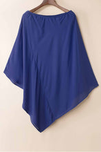 Blue Solid Color One Shoulder Batwing Sleeve Mini Dress