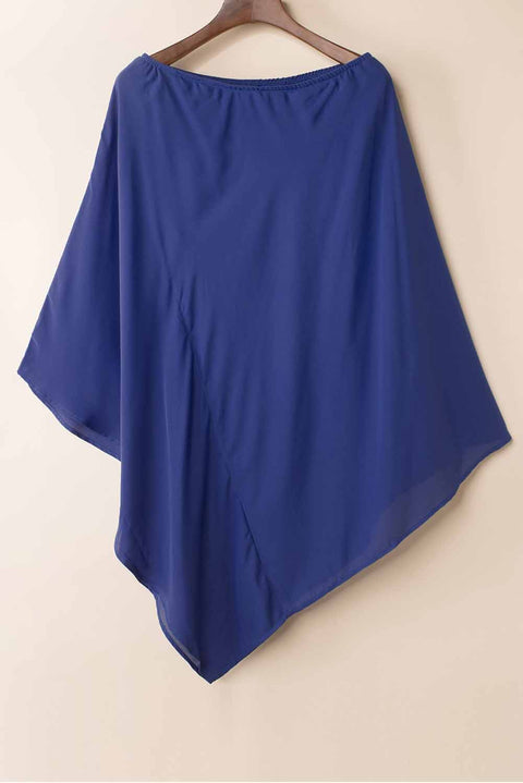 Blue Solid Color One Shoulder Batwing Sleeve Mini Dress