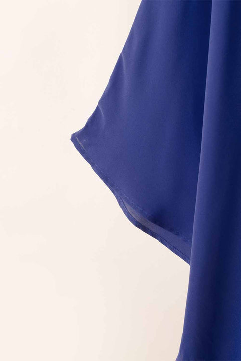 Blue Solid Color One Shoulder Batwing Sleeve Mini Dress