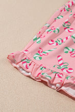 Pink Christmas Candy Cane Print Pocketed Knotted Lounge Set