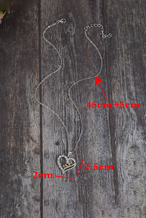 Silvery Rhinestone Mothers Day Heart Shape Alloy Necklace