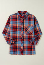 Red Plus Size Plaid Print Buttoned Shirt