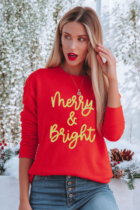 Red Merry & Bright Printed Christmas Pullover Sweatshirt