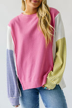 Sachet Pink Exposed Seam Striped Color Block Patchwork Long Sleeve Top