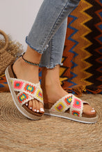 White Geometric Woven Crisscross Strap Platform Slippers