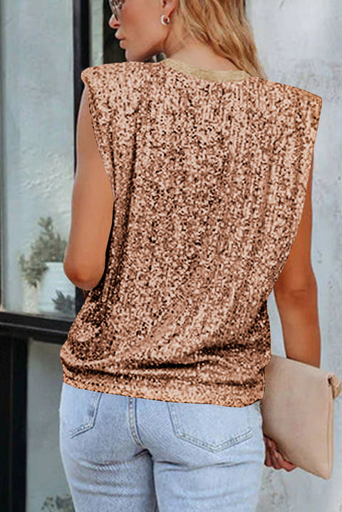 Sequin Round Neck Tank Top