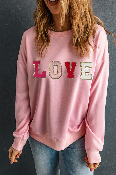 Pink Valentine LOVE Patch Sweatshirt