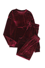 Fiery Red Solid Velvet Two Piece Lounge Set