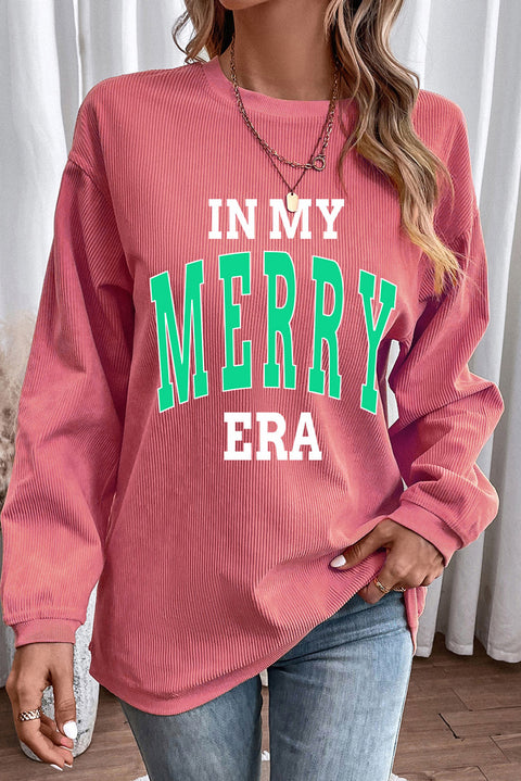 Strawberry Pink IN MY MERRY ERA Loose Fit Corded Sweatshirt