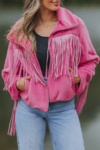 Chaqueta polar con cremallera completa y flecos rosa 