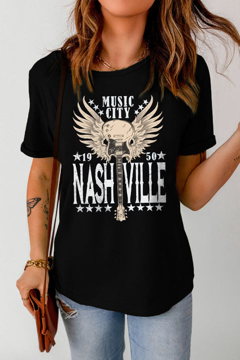 Vintage Music City Graphic Print T Shirt