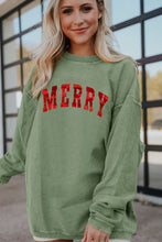 Grass Green Christmas MERRY Letter Printed Corded Baggy Sweatshirt