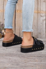 Black Dual Buckle Studded Platform Sandal Slippers