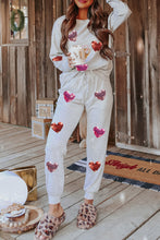 Gray Sequin Valentine Heart Pattern Pullover Jogger Pants Set