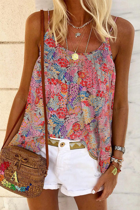 Multicolor Spaghetti Straps Floral Print Sleeveless Top