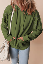 Vineyard Green Solid Color Rivet Stud Raglan Sleeve Hoodie with Pocket