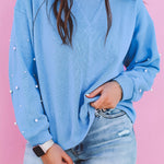 Myosotis Pearled Sleeves Drop Shoulder Round Neck Pullover Sweatshirt