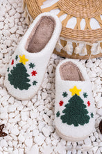 Zapatillas de casa blancas con estampado de árbol de Navidad borroso 