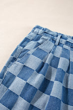 Dusk Blue Plus Size Checkered Seamed High Waist Wide Leg Jeans