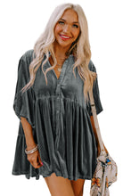 Dark Grey 3/4 Sleeve Tunic Babydoll Velvet Shirt