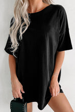 Black Solid Color Round Neck Basic Tunic T Shirt