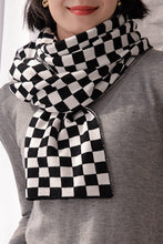 Black Checkered Knitted Soft Warm Large Scarf