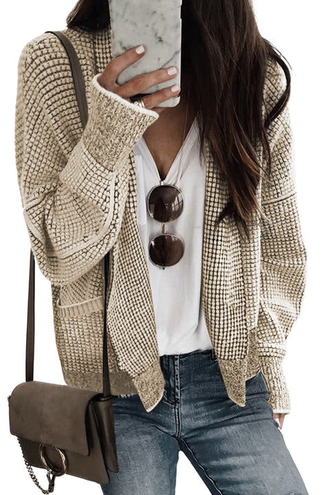 Apricot Chunky Waffle Knit Oversized Collar Cardigan