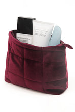 Burgundy Quilted Velour Zipper Cosmetic Organize Pouch