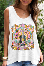 White Flower Guitar Print Waffle Knit Tank Top