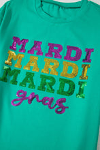 Sea Green Sequin Mardi Gras Letter Graphic T Shirt