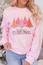 Pink Rhinestone Merry CHRISTMAS Christmas Tree Graphic Sweatshirt