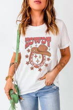 White HOWDY Western Hat Horseshoe Star Print O Neck T Shirt