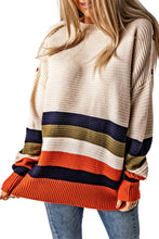 Buttoned Shoulder Drop Shoulder Striped Sweater