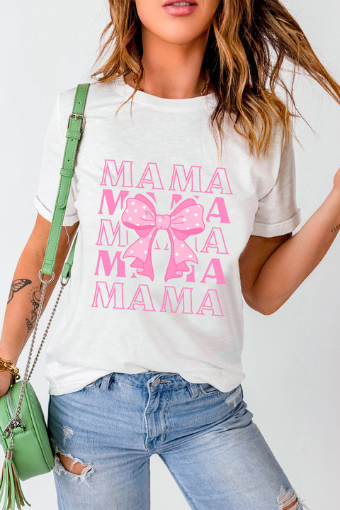 White MAMA Dotty Bowknot Graphic T Shirt