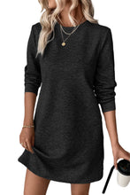 Black Solid Color Textured Long Sleeve Shift Dress