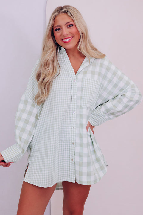 Pink Mix Checked Patchwork Long Sleeve Shirt